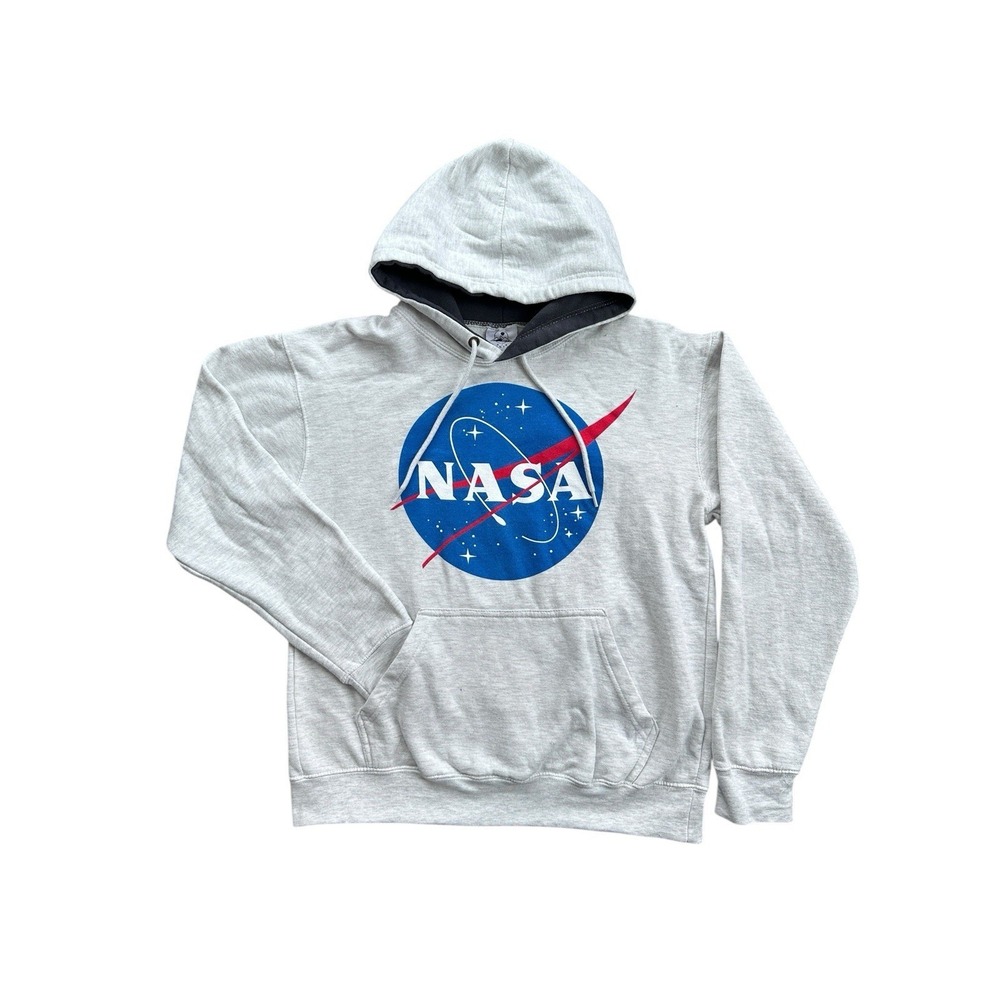 Nasa Mens‎ Pullover Graphic Hoodie Sweatshirt Long Sleeve Pockets Size M Gray